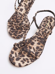 River Island Brown Leopard Print Strappy Toe Thong Heeled Sandals - Image 6 of 6