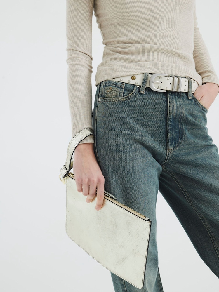 River Island Gold Metallic Leather Pouch Bag - Image 1 of 6