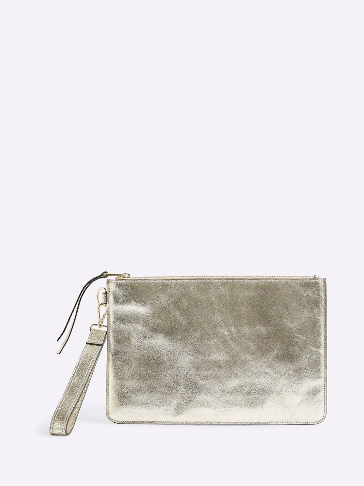 River Island Gold Metallic Leather Pouch Bag - Image 2 of 6