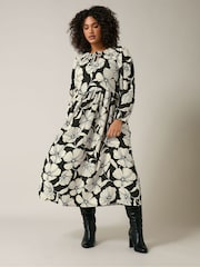 Evans Contrast Floral Print Crepe Black Midi Dress - Image 3 of 5