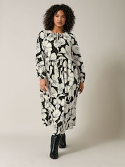 Evans Contrast Floral Print Crepe Black Midi Dress - Image 4 of 5
