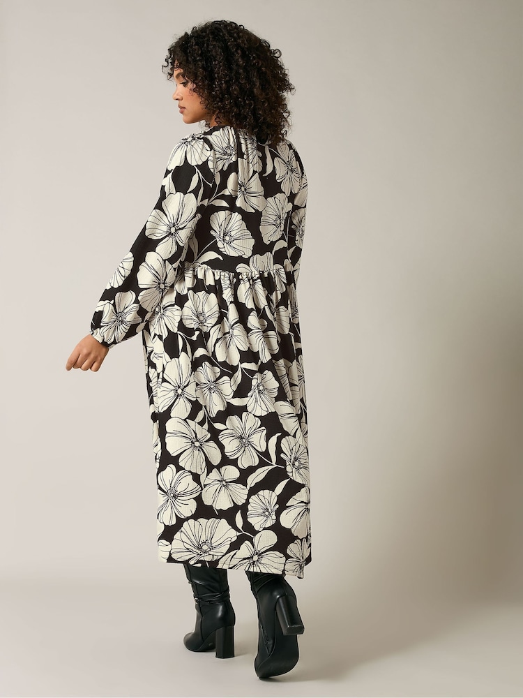 Evans Contrast Floral Print Crepe Black Midi Dress - Image 5 of 5