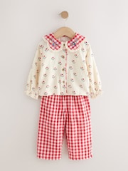 Red/Cream Woven Button Through Pyjamas (9mths-10yrs) - Image 1 of 5