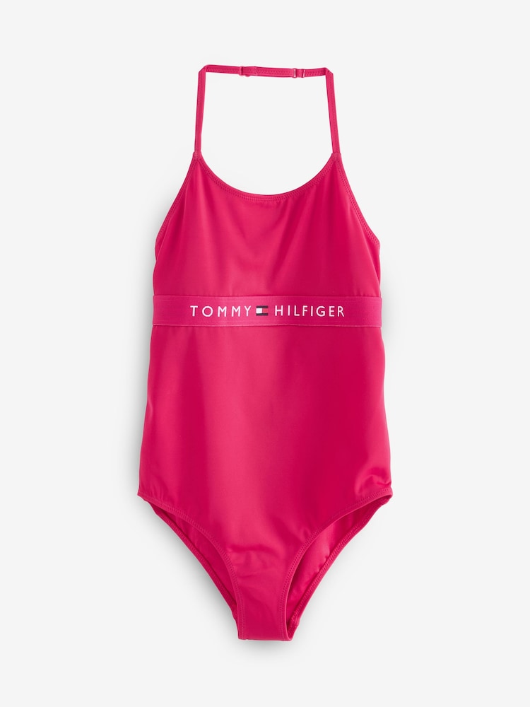 Tommy Hilfiger Pink Logo Cross-Over Strap Swimsuit - Image 1 of 1