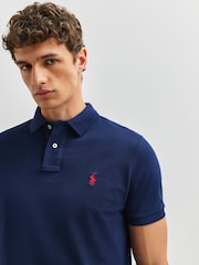 Polo Ralph Lauren Newport Navy Custom Fit Pique Polo Shirt - Image 6 of 6