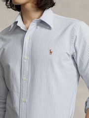 Polo Ralph Lauren Blue & White Stripe Long Sleeve Custom Fit Oxford Shirt - Image 6 of 8