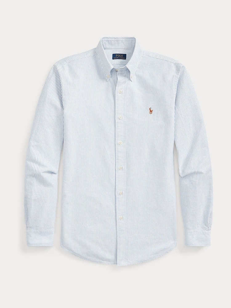 Blauw-wit gestreept - Polo Ralph Lauren overhemd met lange mouwen en getailleerde pasvorm in Oxford-stijl - Afbeelding 7 van 7