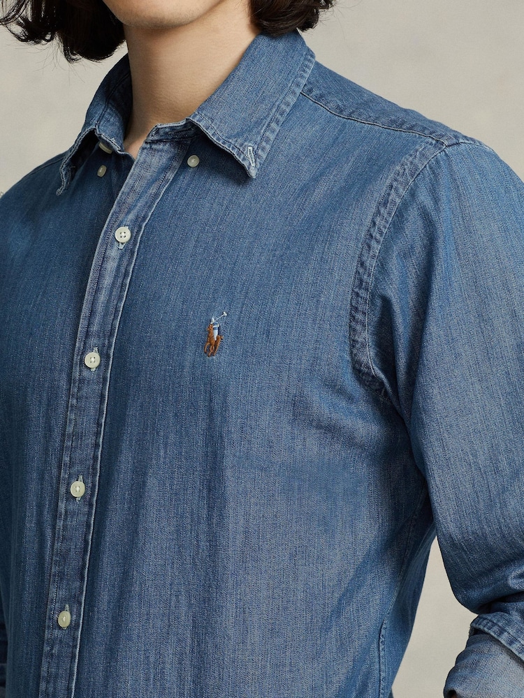 Polo Ralph Lauren Blue Long Sleeve Sport Shirt - Image 4 of 4