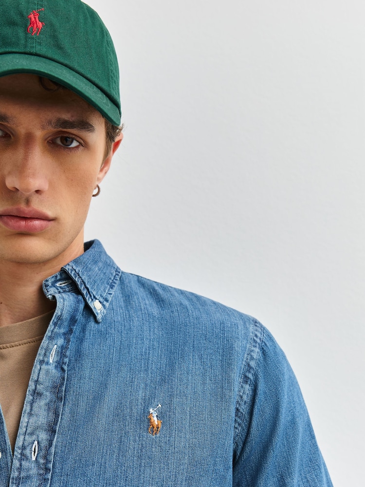 Polo Ralph Lauren Mid Denim Blue Long Sleeve Custom Fit Oxford Shirt - Image 6 of 6