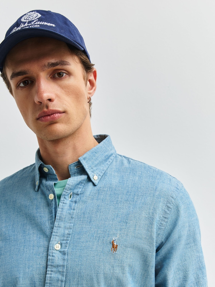 Polo Ralph Lauren Light Denim Blue Long Sleeve Custom Fit Oxford Shirt - Image 6 of 6
