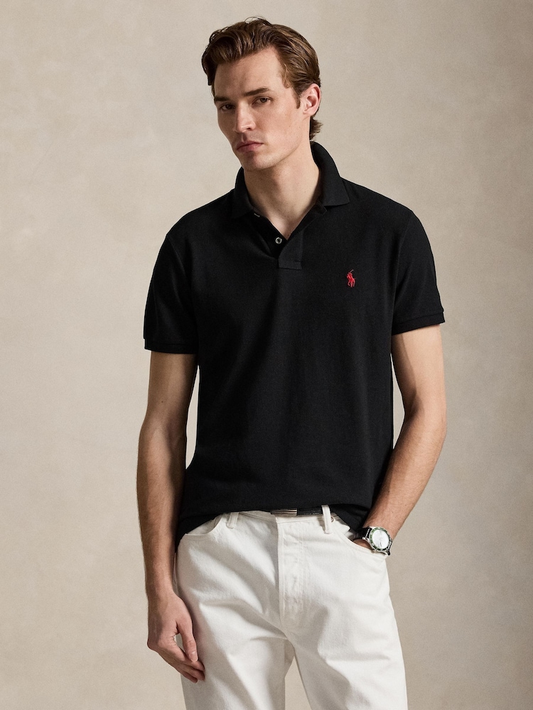 Polo Ralph Lauren Black Custom Fit Pique Polo Shirt - Image 3 of 3 Polo Ralph Lauren Black Custom Fit Pique Polo Shirt - Image 3 of 3