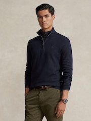 Polo Ralph Lauren Blue Polo Ralph Lauren Mesh-Knit Cotton Quarter-Zip Sweater - Image 1 of 5