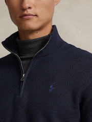 Polo Ralph Lauren Blue Polo Ralph Lauren Mesh-Knit Cotton Quarter-Zip Sweater - Image 5 of 5