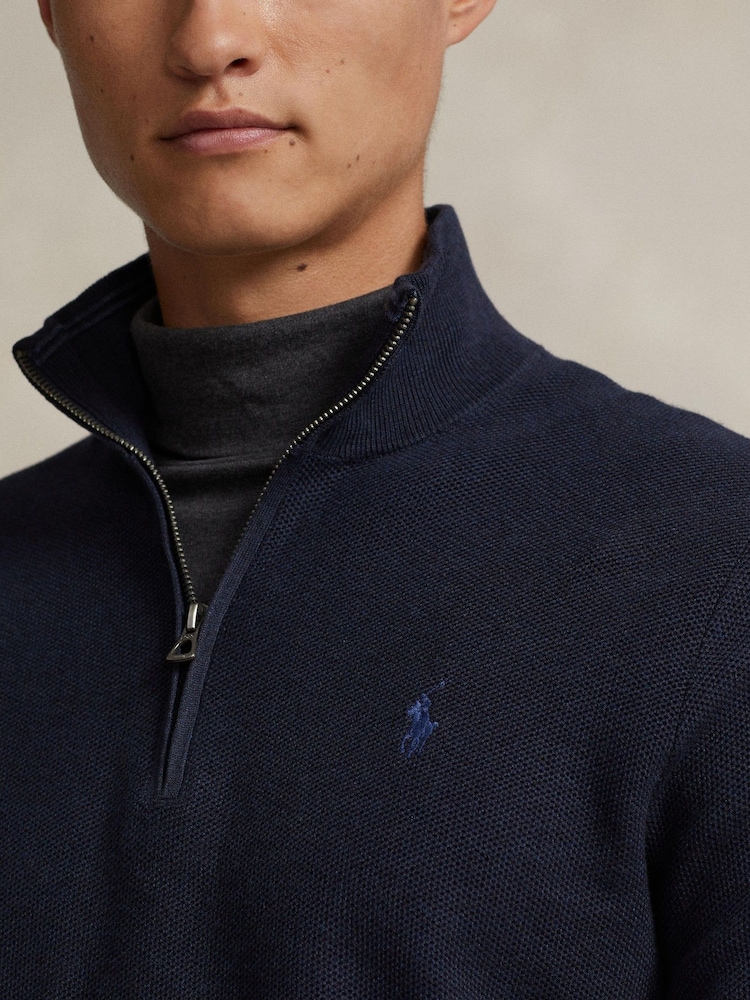 Polo Ralph Lauren Blue Polo Ralph Lauren Mesh-Knit Cotton Quarter-Zip Sweater - Image 5 of 5