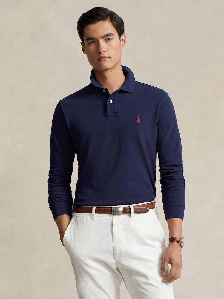 Polo Ralph Lauren Blue Long Sleeve Knit Polo Shirt - Image 1 of 4