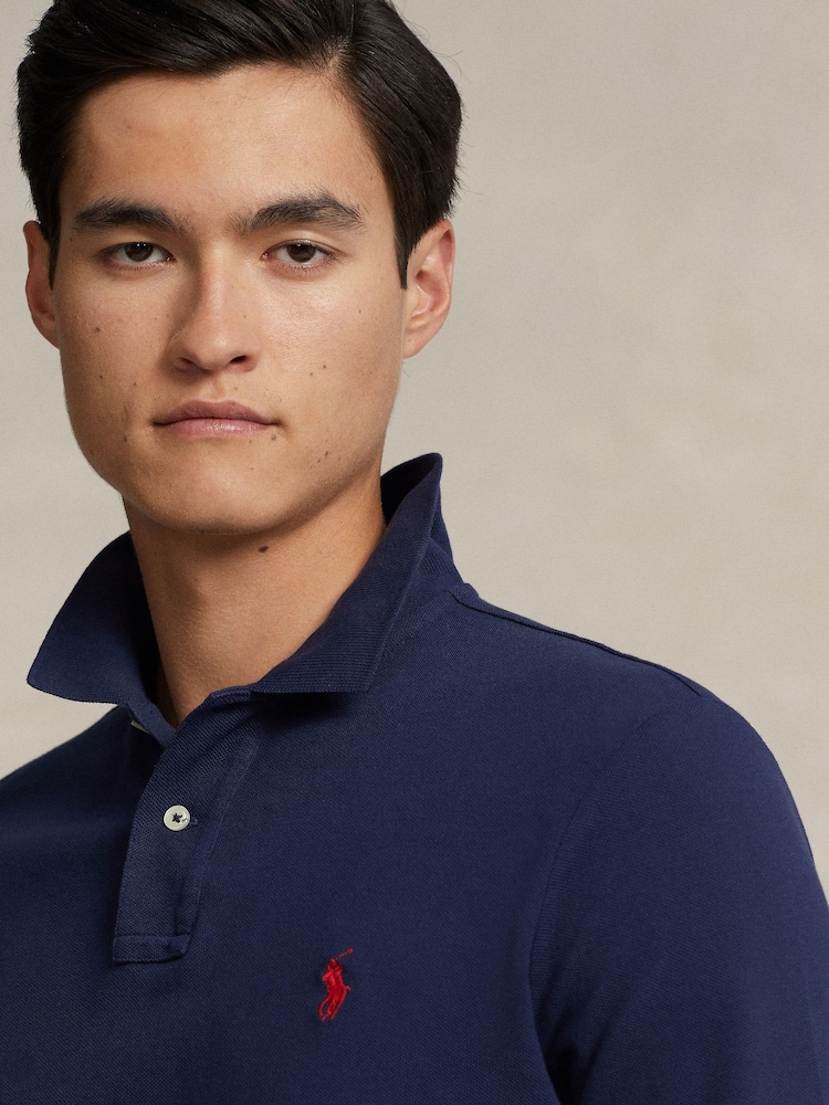 Polo Ralph Lauren Blue Long Sleeve Knit Polo Shirt - Image 4 of 4