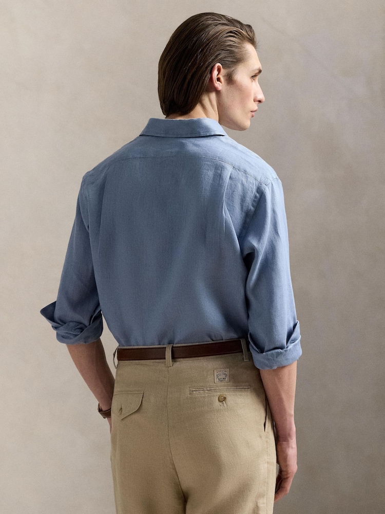 Polo Ralph Lauren Blue Custom Fit Linen Shirt - Image 2 of 4