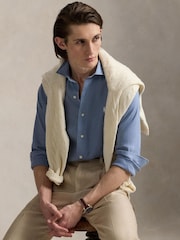 Polo Ralph Lauren Blue Custom Fit Linen Shirt - Image 4 of 4