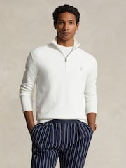 Polo Ralph Lauren White Polo Ralph Lauren Mesh-Knit Cotton Quarter-Zip Sweater - Image 1 of 5