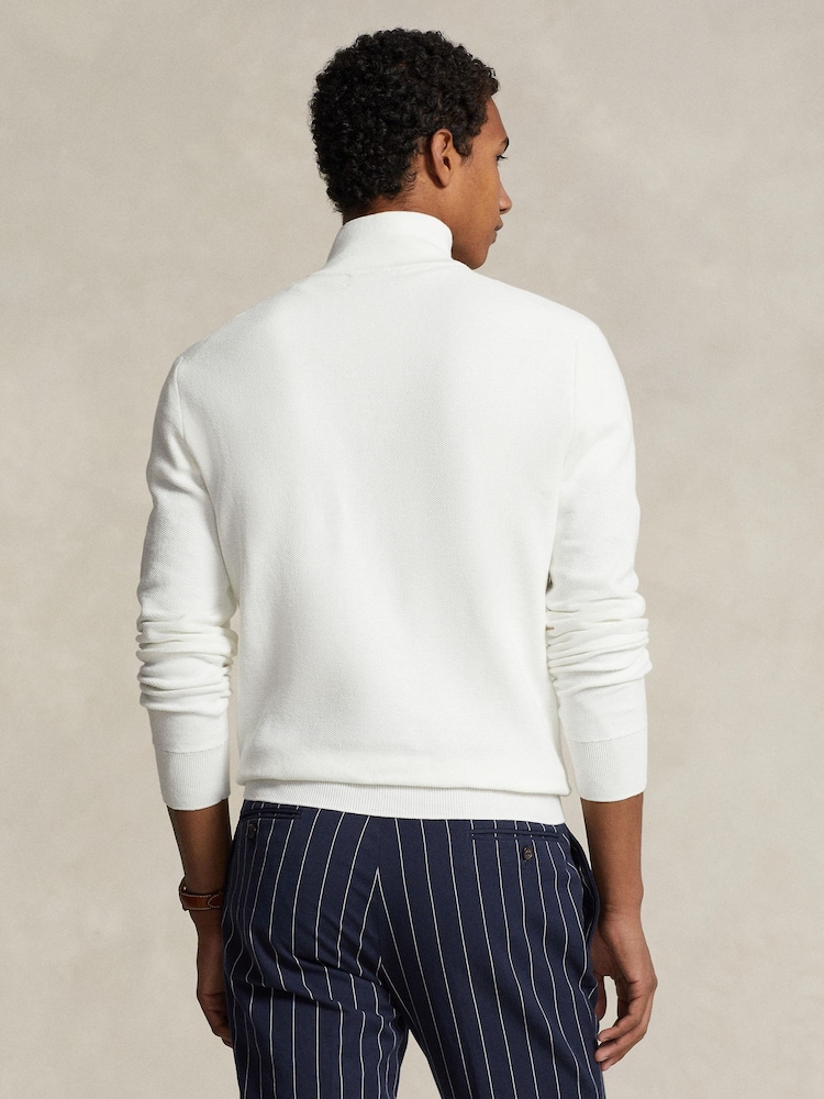 Polo Ralph Lauren White Polo Ralph Lauren Mesh-Knit Cotton Quarter-Zip Sweater - Image 2 of 5