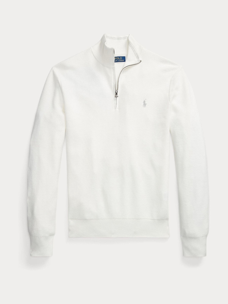 Polo Ralph Lauren White Polo Ralph Lauren Mesh-Knit Cotton Quarter-Zip Sweater - Image 5 of 5
