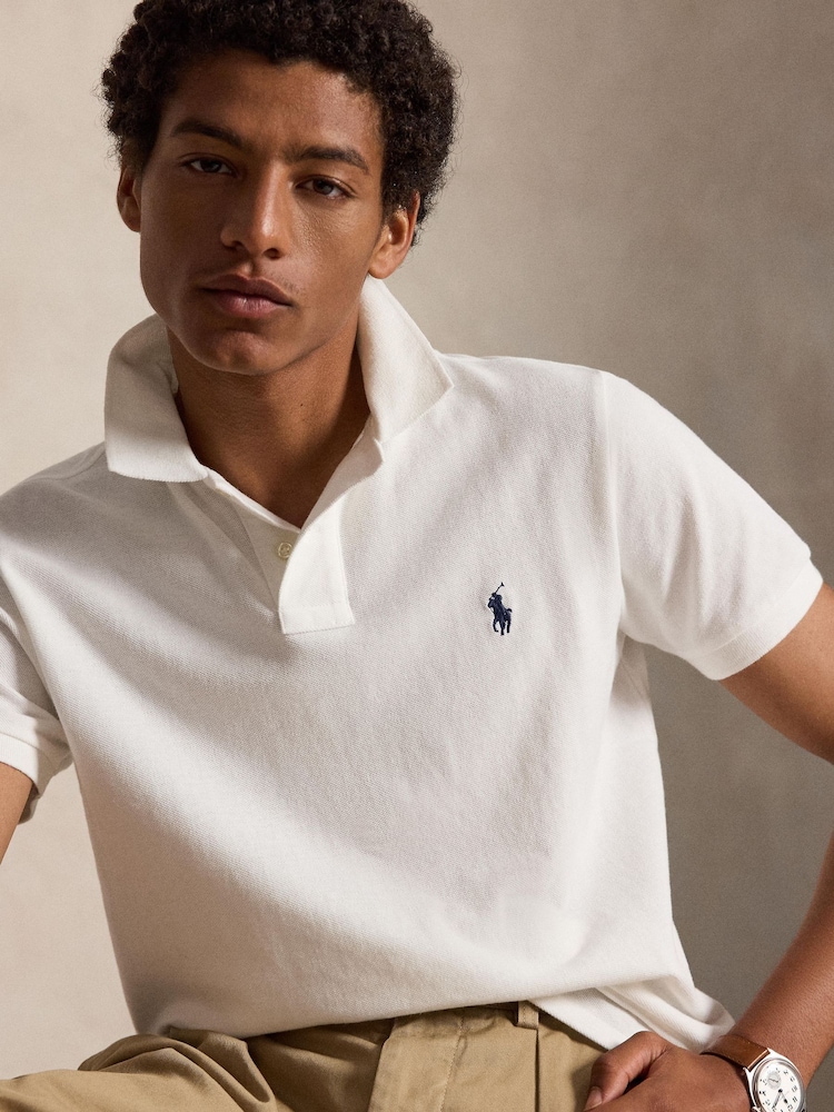 Polo Ralph Lauren White Custom Fit Pique Polo Shirt - Image 3 of 3