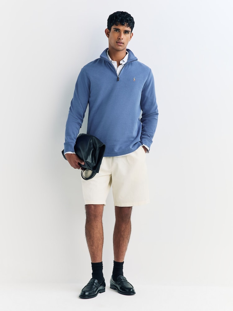 Polo Ralph Lauren Mid Blue Estate Rib Quarter Zip Sweatshirt - Image 2 of 9 Polo Ralph Lauren Mid Blue Estate Rib Quarter Zip Sweatshirt - Image 2 of 9