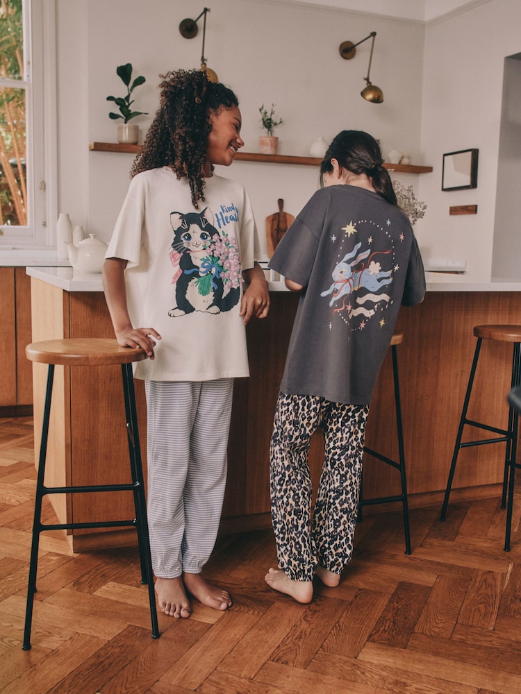 Charcoal Grey Cat Print Jogger Pyjamas 2 Pack (3-16yrs) - Image 1 of 11