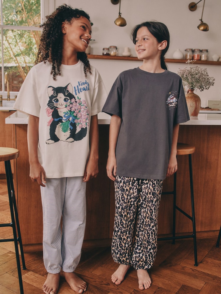 Charcoal Grey Cat Print Jogger Pyjamas 2 Pack (3-16yrs) - Image 2 of 11