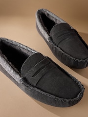 Grey Signature Suede Fabric Trim Moccasin Slippers - Image 5 of 7