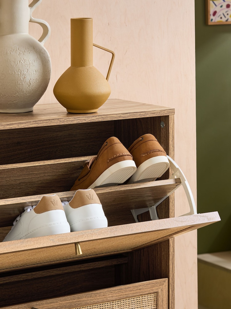 MADE.COM Oak Effect Pavia Rattan Shoe Storage - Image 2 of 5 MADE.COM Oak Effect Pavia Rattan Shoe Storage - Image 2 of 5