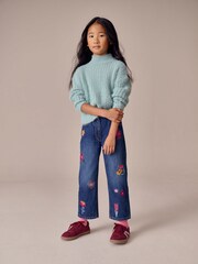 Mid Blue Floral Embroidered Straight Leg Jeans (3-16yrs) - Image 2 of 4