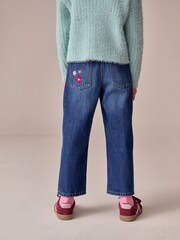 Mid Blue Floral Embroidered Straight Leg Jeans (3-16yrs) - Image 3 of 4