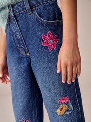 Mid Blue Floral Embroidered Straight Leg Jeans (3-16yrs) - Image 4 of 4
