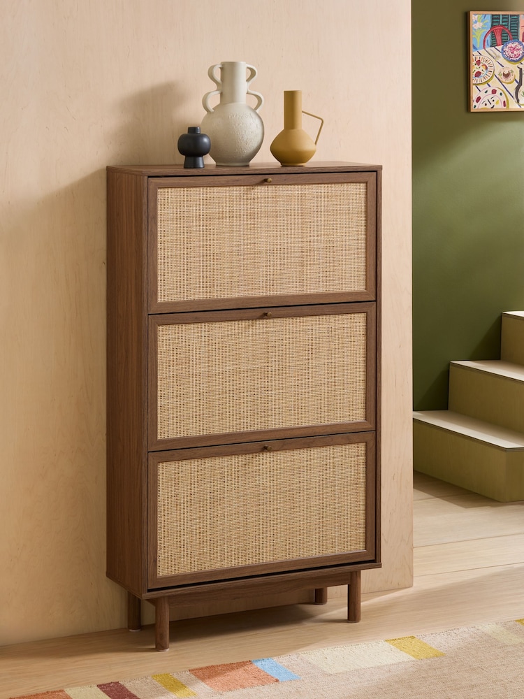 MADE.COM Dark Oak Effect Pavia Rattan Shoe Storage - Image 1 of 3