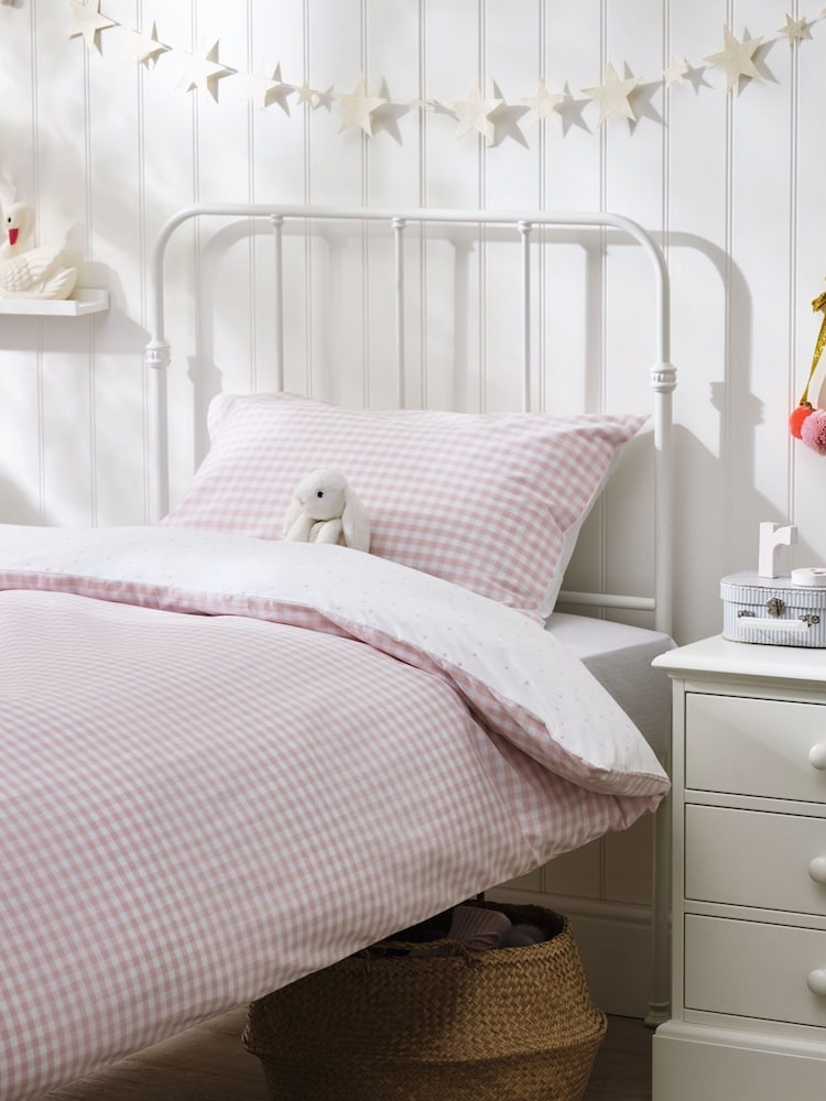 The White Company Pink 100% Organic Cotton Reversible Gingham Double Set - Image 1 of 4