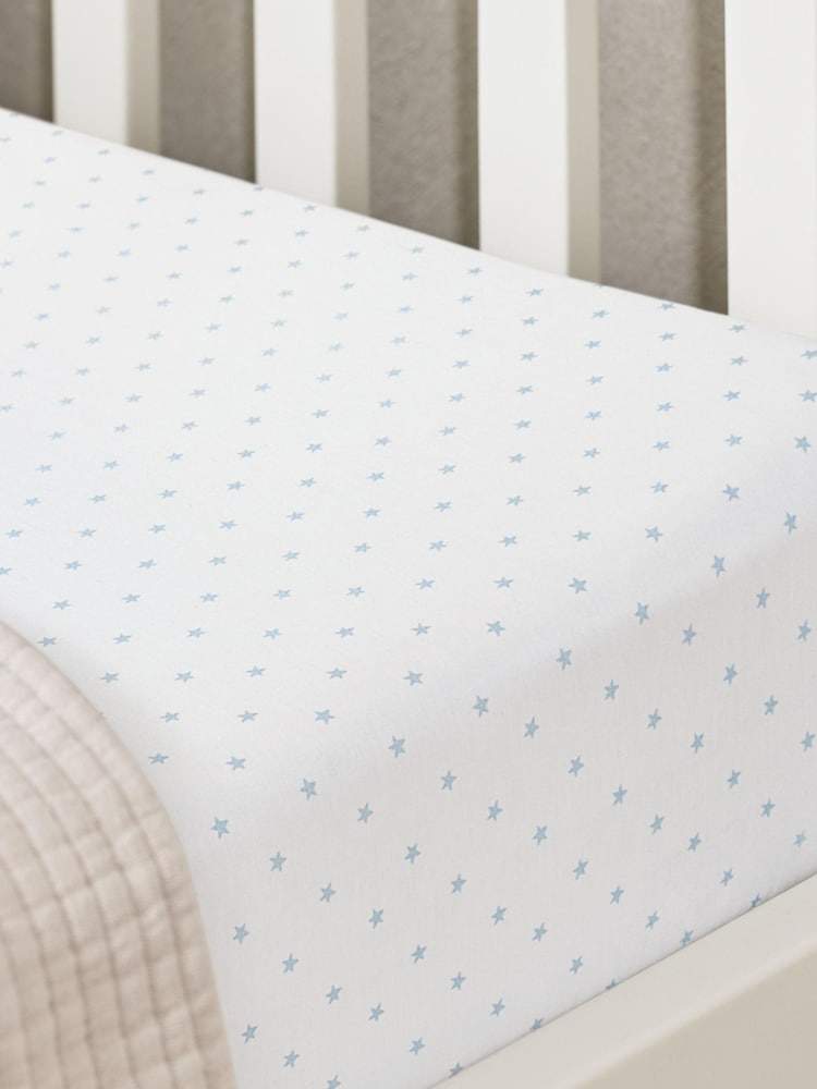 The White Company Blue 100% Cotton Cloud Star Double Fitted Sheet - Image 1 of 2