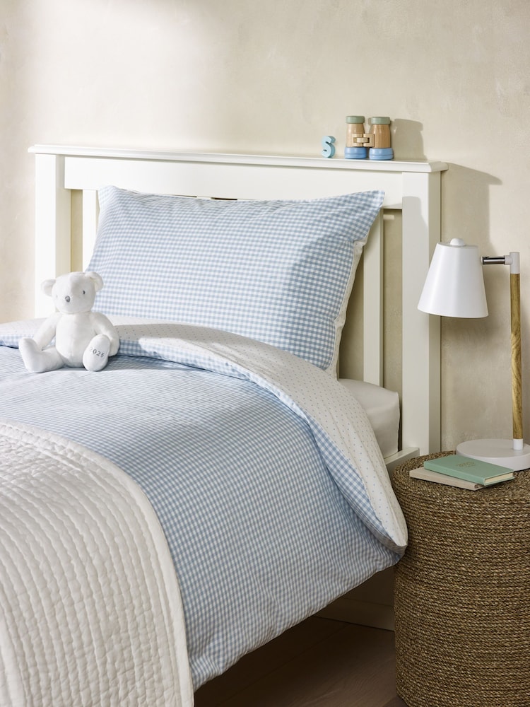 The White Company Blue 100% Cotton Dusty Star Gingham Double Fitted Sheet - Image 1 of 5