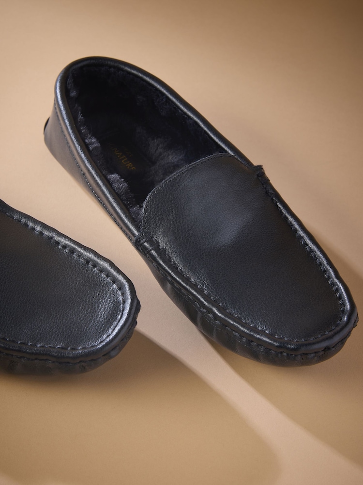 Black Ground Suede Faux Fur Lined Moccasin Slippers - Image 6 of 6 Black Ground Suede Faux Fur Lined Moccasin Slippers - Image 6 of 6