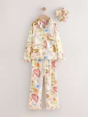 Ecru Celestial Print Satin Button Through Pyjamas (6-16yrs) - Image 1 of 4