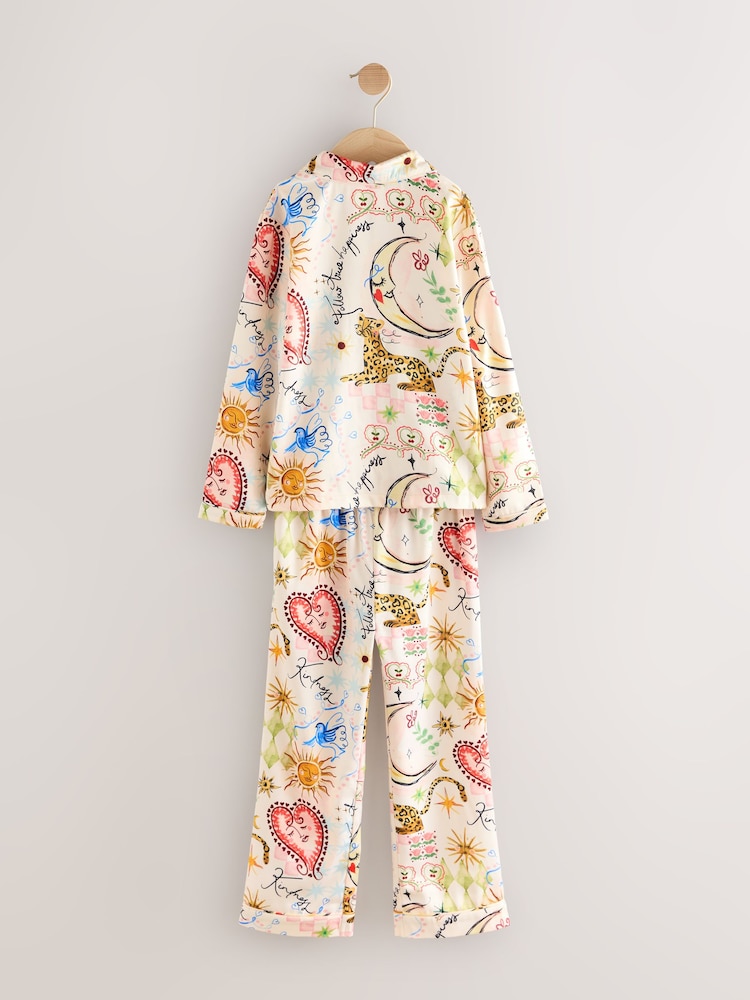 Ecru Celestial Print Satin Button Through Pyjamas (6-16yrs) - Image 2 of 4