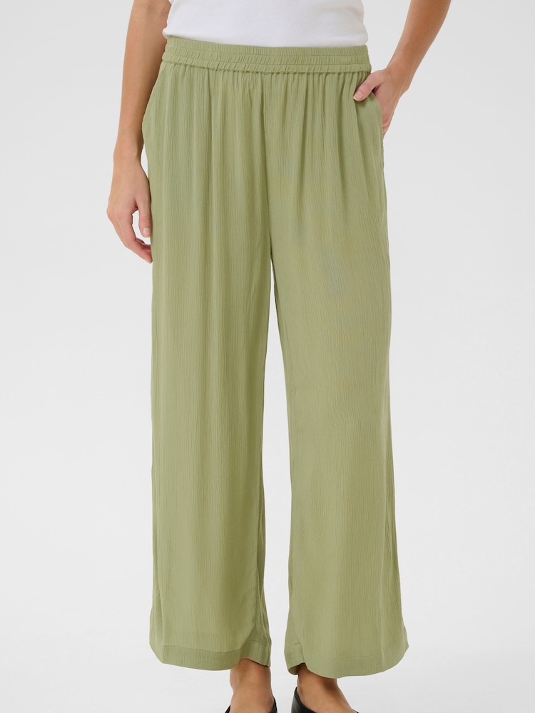 Kaffe Green Dacia High-Waisted Wide Leg Trousers - Image 1 of 5