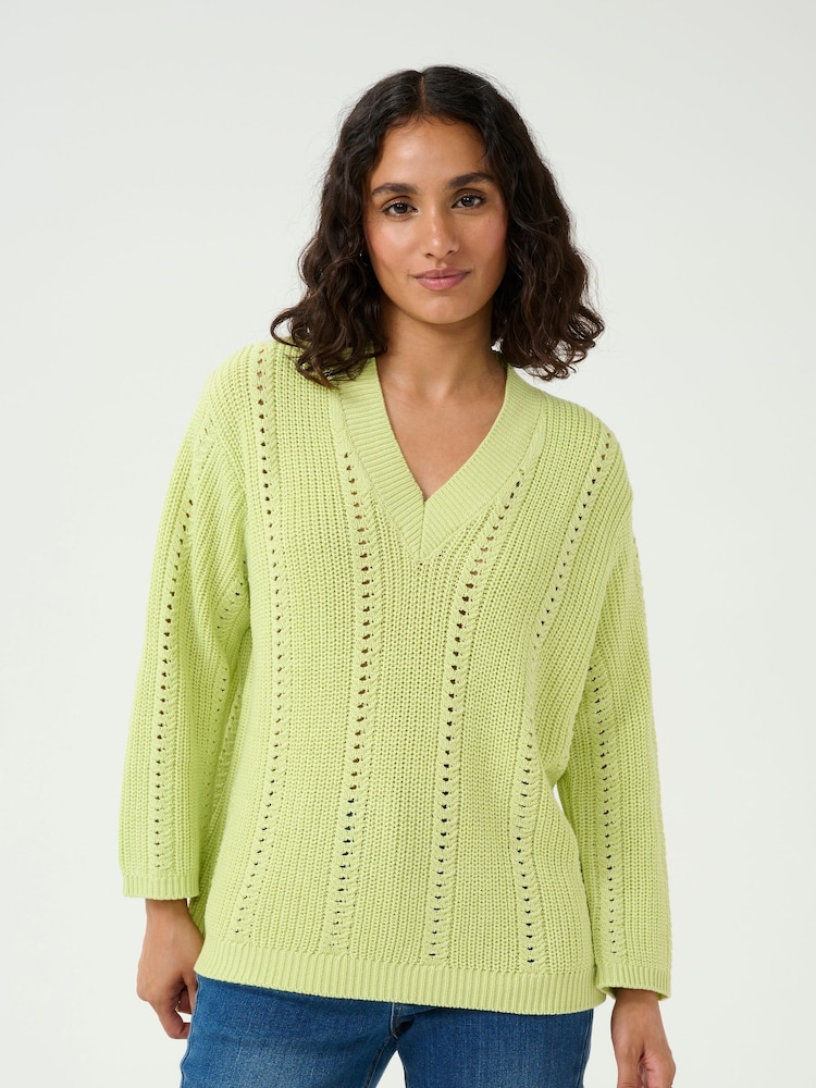Kaffe Green KAlorri V-Neck Long Sleeve Pullover Jumper - Image 1 of 6 Kaffe Green KAlorri V-Neck Long Sleeve Pullover Jumper - Image 1 of 6
