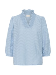 Kaffe Blue KAvictoria V-Neck 3/4 Sleeve 100% Cotton Blouse - Image 4 of 5