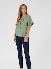 Kaffe Green KAmariana Short Sleeve Frill Blouse - Image 2 of 5