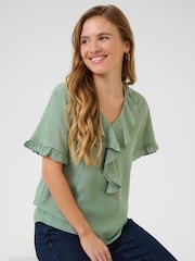 Kaffe Green KAmariana Short Sleeve Frill Blouse - Image 3 of 5