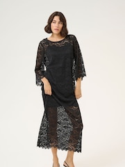 Kaffe KAjaiden 3/4 Sleeve Lace Maxi Black Dress - Image 1 of 5
