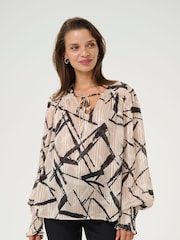 Kaffe Natural KAarchy Abstract Print V-Neck Blouse - Image 1 of 4