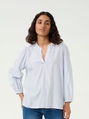 Kaffe Blue KAmilena V-Neck 3/4 Sleeve Blouse - Image 1 of 6