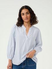 Kaffe Blue KAmilena V-Neck 3/4 Sleeve Blouse - Image 3 of 6